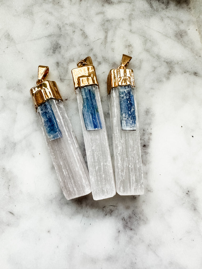 Gold Plated Selenite with Kyanite Charm