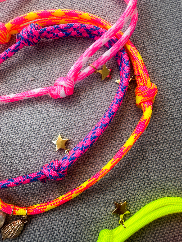 Paracord Neon Anklet with Pearl, Seashell, and Star Charms