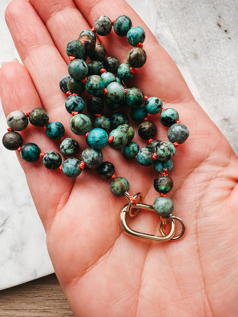 Turquoise Howlite Hand Knotted Bead Necklace