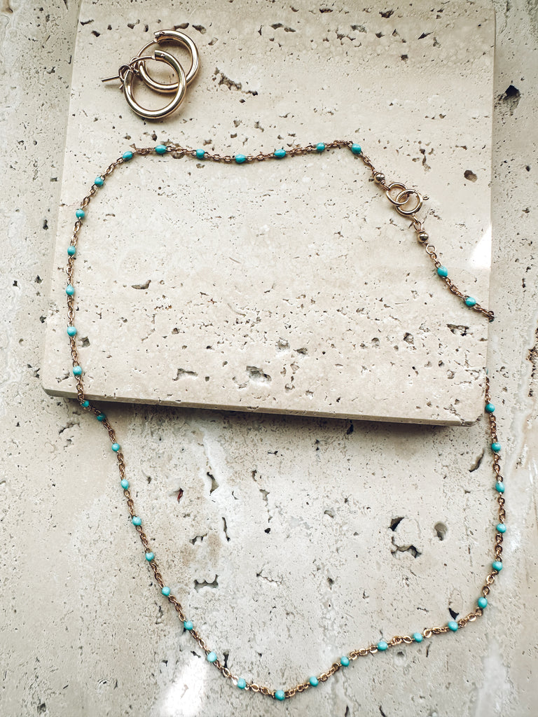 Gold Filled Chain Necklace with Turquoise Enamel