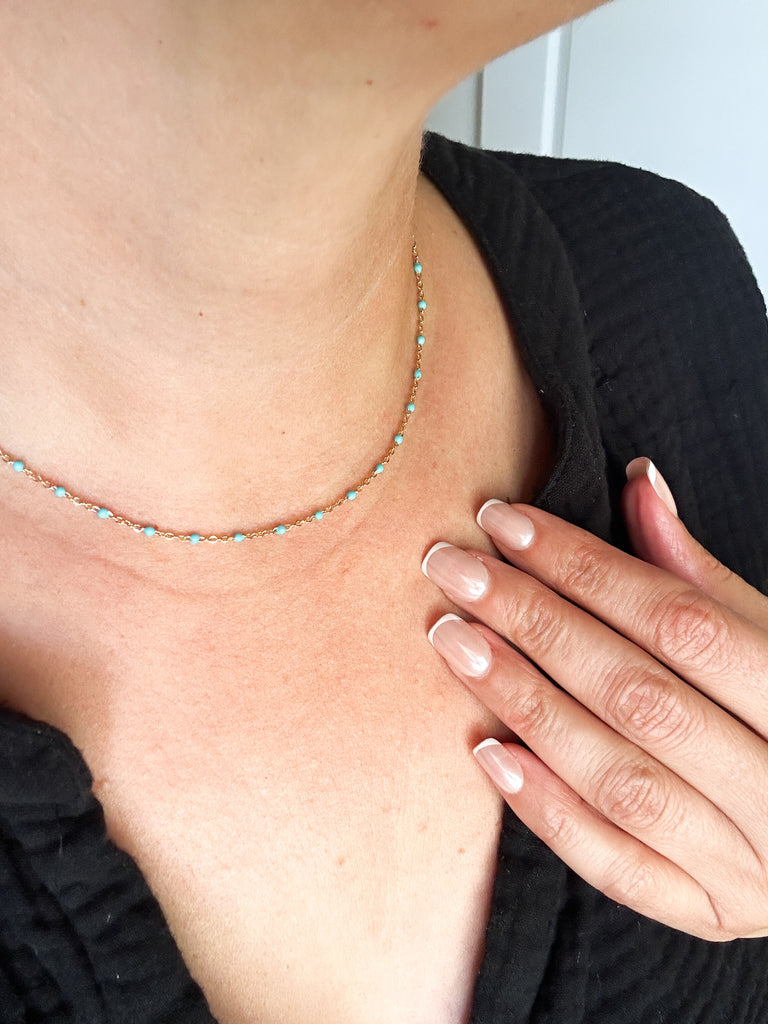 Gold Filled Chain Necklace with Turquoise Enamel