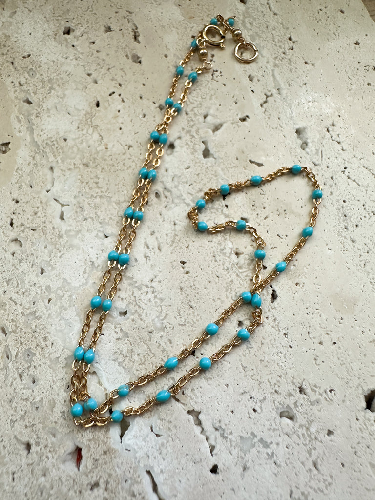 Gold Filled Chain Necklace with Turquoise Enamel