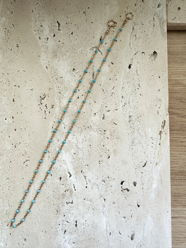 Gold Filled Chain Necklace with Turquoise Enamel