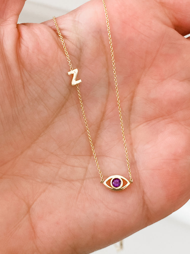 14K Lucky Eye Initial Necklace