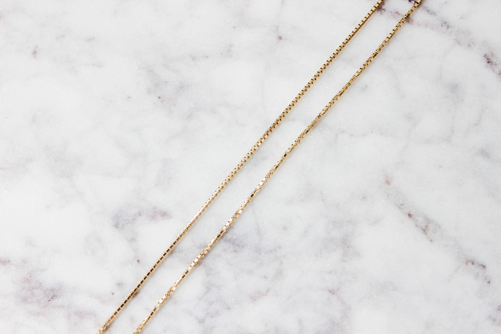Our 14K Box Chain is lightweight yet durable and perfect with our charms!  Details:  Shown in 14K Yellow Gold Available in 14K Yellow Gold, 14K Rose Gold, 14K White Gold.