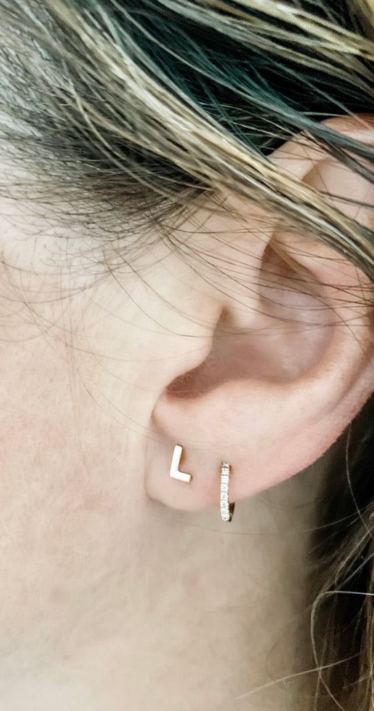 14K Solid Gold Single Initial Earring